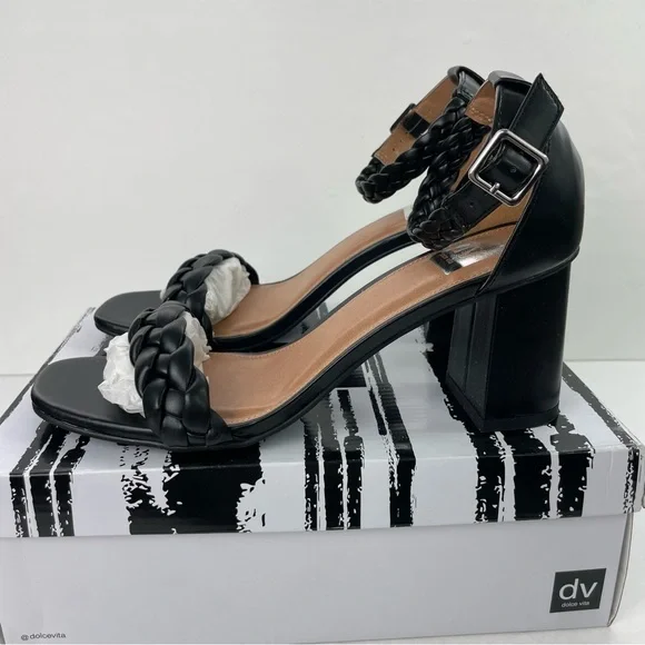 NEW DV Dolce Vita Hassa Heeled Sandal Black Braided Straps‎ - Picture 8 of 14